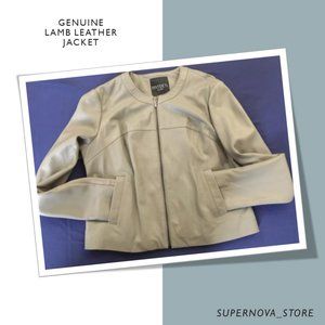 HAYDEN Collection GRAY GREY GENUINE LAMB LEATHER JACKET LARGE Crop Stretchy Zip